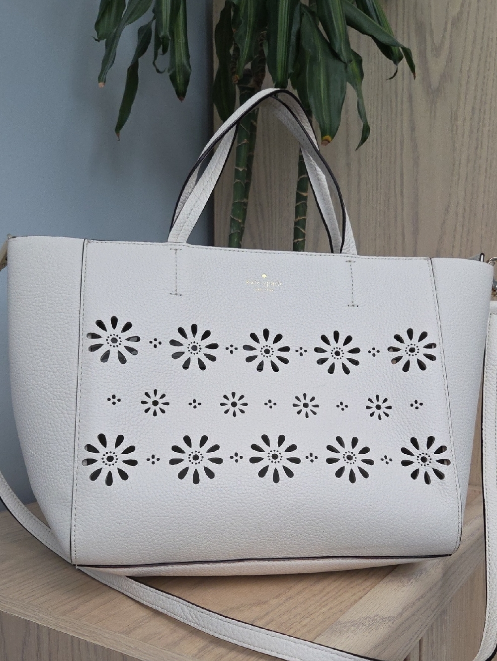 kate spade Elizabeth Faye Drive Perforated Leather Tote In White w Gold Accents